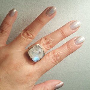 Sold:  Square Faceted Moonstone .950 Ring Size